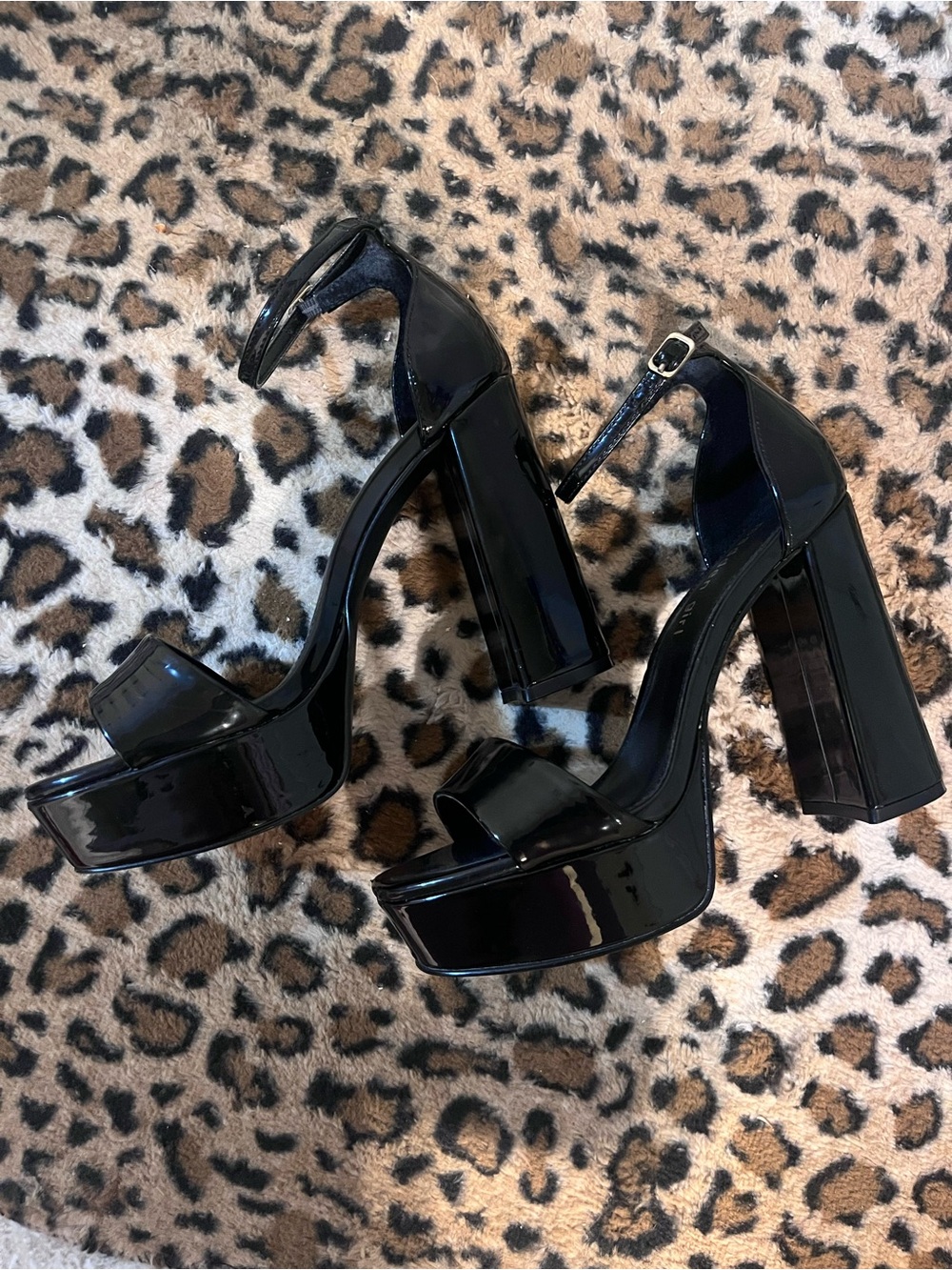 Madden Girl Black Patent Platform Block Heel Sandals - Women